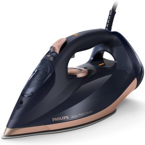 Philips 7500 Serisi Buharlı Ütü, 3200W, 55g/dk Sürekli Buhar, SteamGlide Elite Taban, 260g Şok Buhar, Mavi/Altın Rengi, 300ml'lik Ekstra Geniş Su Haznesi, DST7510/80